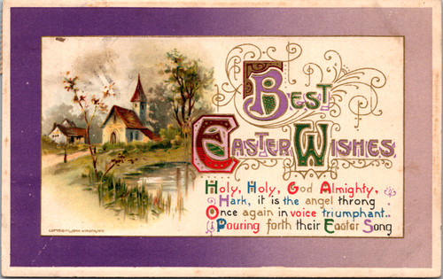 Best Easter Wishes - Church by pond - 1911 Dwight IL