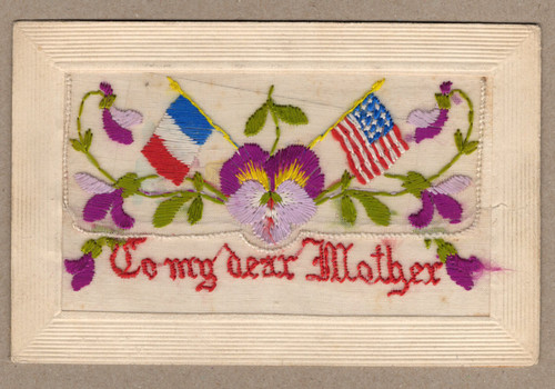 To my dear Mother - embroidered silk WWI postcard with pull-out