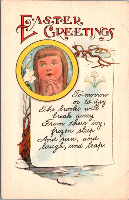 Easter Greetings - young girl praying with poem