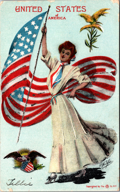 Lady Holding Flag Liberty Eagle