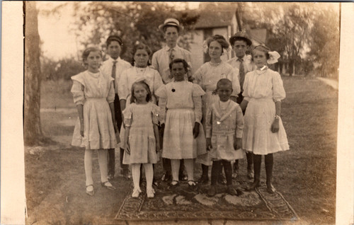 Children and Teens Group Portrait outdoors AZO 1910s
