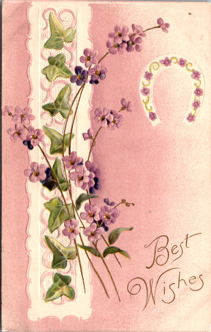 Best Wishes purple flowers horseshoe Druggist Lushton Nebraska Best Wishes purple flowers horseshoe Druggist Lushton Nebraska