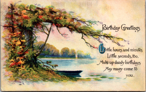 Birthday Greetings - tree and lake scene with verse