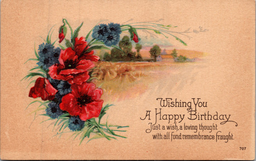 Happy Birthday - Red Poppies & Blue Cornflowers Farm Scene Happy Birthday - Red Poppies & Blue Cornflowers Farm Scene