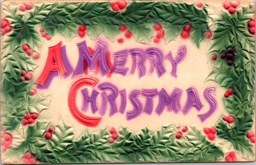 A Merry Christmas - embossed red and purple airbrush with olly