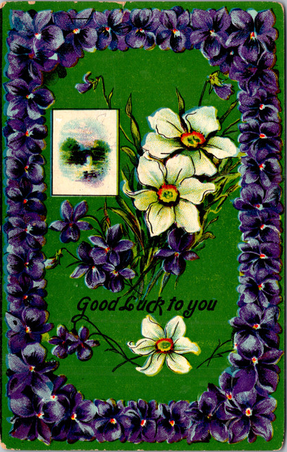 Good luck to you - embossed violets and daffodils Good luck to you - embossed violets and daffodils