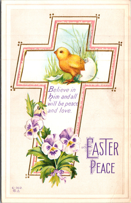 Easter Peace Cross Chick and pansies