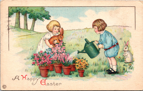 A Happy Easter children with bunnies
