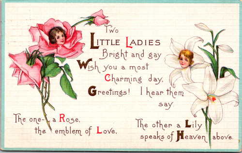 Two Little Ladies - girls in flower heads Rose and Lily Two Little Ladies - girls in flower heads Rose and Lily