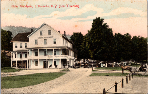Hotel Goodyear Colliersville New York postcard with people and carriage