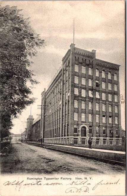 Remington Typewriter Factory in Ilion New York with early street scene and horse and wagon