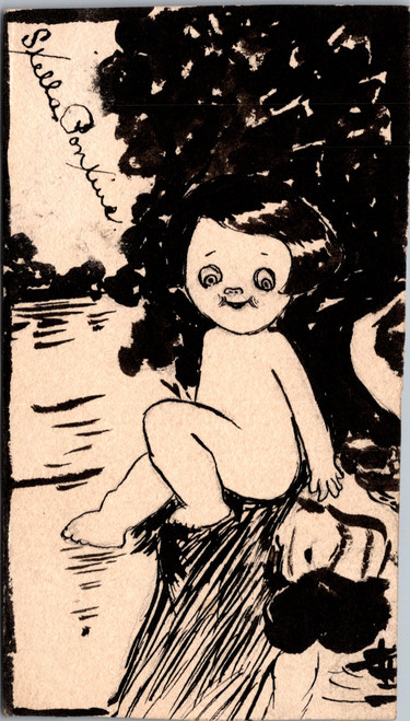 Antique outsider ink drawing grotesque child illustration circa 1900