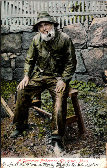 A Gloucester Fisherman postcard showing seated fisherman Gloucester Massachusetts
