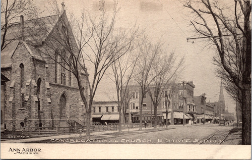 Vintage undivided back postcard of the Congregational Church on East State Street in Ann Arbor Michigan