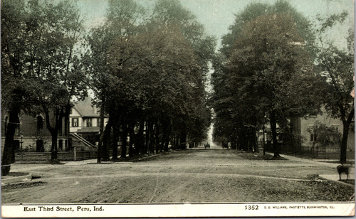 Undivided back postcard showing East Third Street in Peru Indiana with tree lined residential street circa 1908
