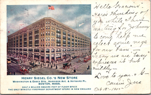 Henry Siegel Company new store Boston Massachusetts undivided back postcard street scene