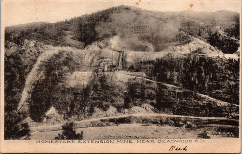 Undivided back era postcard showing the Homestake Extension Mine near Deadwood South Dakota
