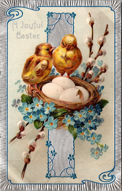 Antique A Joyful Easter postcard with chicks and eggs published by Paul Finkenrath