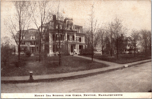 Mount Ida School for Girls Newton Massachusetts divided back era postcard exterior view from street