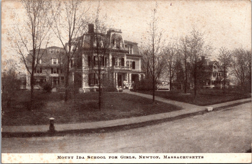 Mount Ida School for Girls Newton Massachusetts divided back era postcard exterior view from street