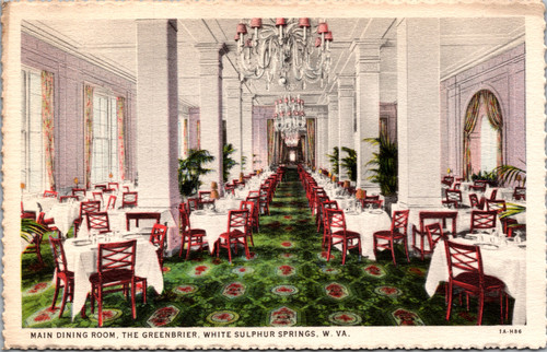 Vintage postcard of the Main Dining Room at The Greenbrier in White Sulphur Springs West Virginia