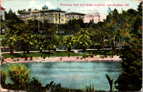 Westlake Park with Hotel Leighton in the background, Los Angele
