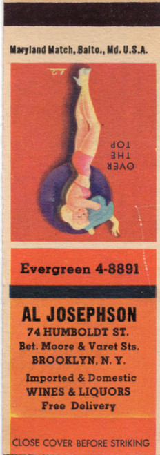 Vintage Al Josephson Brooklyn New York matchbook cover with pin up illustration
