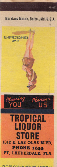 Vintage Tropical Liquor Store matchbook cover from Fort Lauderdale Florida advertising retail liquor