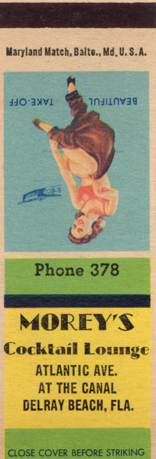 Vintage Moreys Cocktail Lounge Delray Beach Florida matchbook cover with pin up illustration