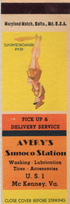 Matchbook cover for Avery's Sunoco station gas pin up