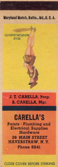 Matchbook cover for Carella's haverstraw pin up