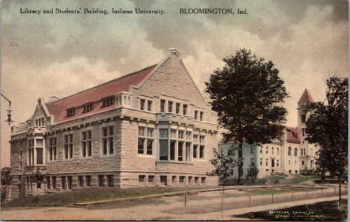 Vintage postcard of Indiana University Library and Students Building in Bloomington Indiana circa 1912