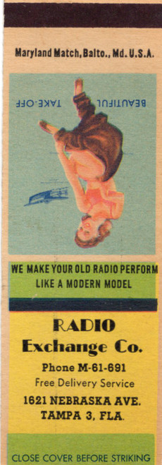 Vintage pin up matchbook cover Beautiful Take Off Radio Exchange Co Tampa Florida