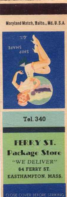 Vintage pin up matchbook Ship Shape Ferry St Package Store Easthampton Massachusetts