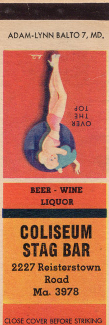 Vintage Coliseum Stag Bar matchbook Baltimore Maryland Over the Top pin-up artwork