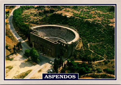 Panoramic postcard of the Roman Theatre at Aspendos Turkey