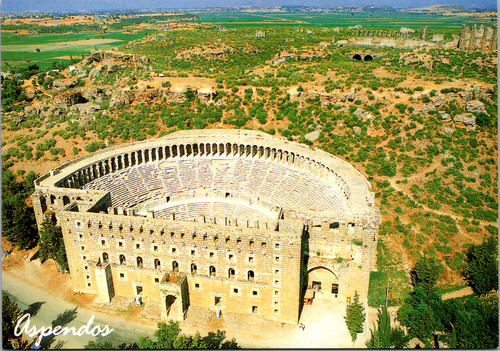 Panoramic postcard of the Roman Theatre at Aspendos Antalya Turkey