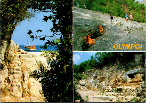 Modern oversize postcard showing Olympos ruins and coastal scenery in Antalya Turkey