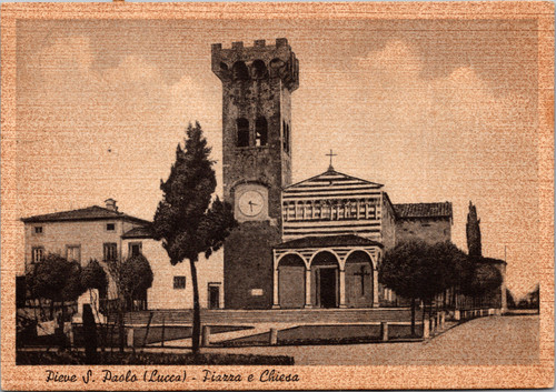 Vintage postcard of Pieve S Paolo near Lucca Italy showing piazza and church