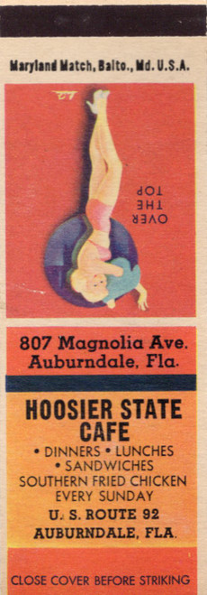 Vintage Hoosier State Cafe matchbook Auburndale Florida pin-up artwork Over the Top
