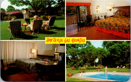 Vintage multi view postcard of Hosteria Las Quintas in Cuernavaca Mexico showing rooms garden and swimming pool
