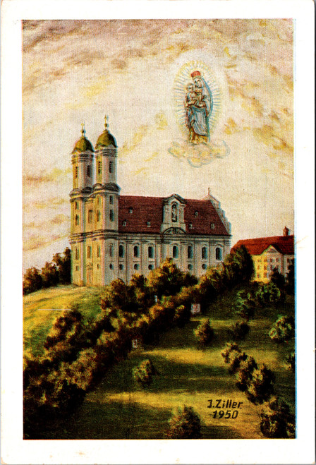 Schonenberg bei Ellwangen Germany church with Mary apparition postcard