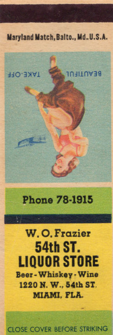 Vintage W O Frazier 54th Street Liquor Store matchbook Miami Florida pin up Beautiful Take Off