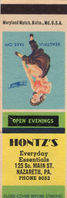 Beautiful Take Off pin up matchcover Hontz Nazareth PA