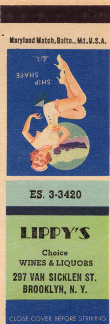 Vintage pin-up matchcover Ship Shape Lippys Brooklyn New York