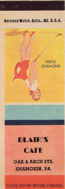 Showing Form pin up matchcover Blairs Cafe Shamokin PA