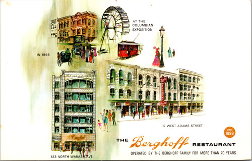 Vintage postcard The Berghoff Restaurant Chicago Illinois Adams Street and Wabash Avenue locations