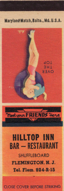 Vintage pin up matchcover Over The Top Hilltop Inn Flemington New Jersey Maryland Match