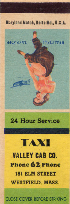 Vintage pin-up matchbook flat Beautiful Take-Off advertising Valley Cab Co Westfield Massachusetts
