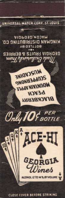 Ace Hi Georgia Wines vintage matchbook playing cards design Kingman Distributing Macon Georgia